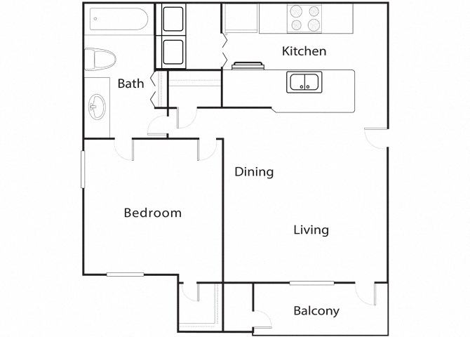 Floor plan for 1 bed, 1 bath, 732 sqft